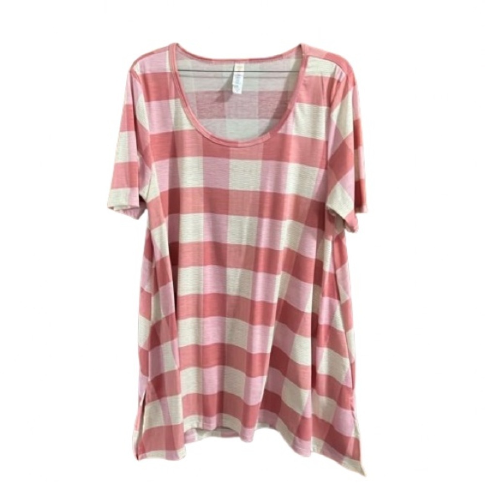 #163 LuLaRoe Perfect T Medium pink and whitete checkered